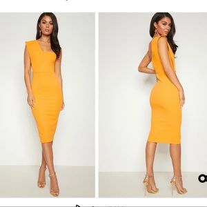 Yellow One Shoulder Draped Midi Dress